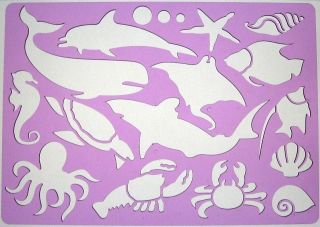 Animals Drawing Template Stencil Ocean Creatures Gold Fish Dolphin 