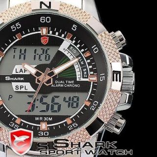   SHARK LCD Stainless Steel Sport Quartz Analog Digital Wrist Watch