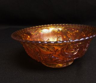  Imperial Open Rose Carnival Glass Footed 7 Bowl Amber / Marigold