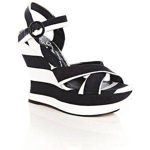 Alice + Olivia Juliet Solid Canvas Wedge in Black & White