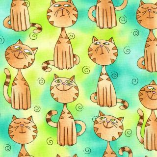 Cat and the Canary Aqua Green Patrick Lose Timeless Treasures Fabric 