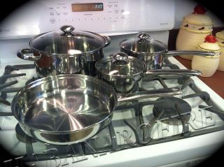 New Stainless Steel 7 Piece Pot and Pan Cookware Set with Glass Lids
