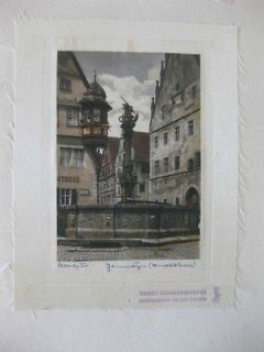 Ernst Geissendorfer SIGNED etching on silk ROTHENBERG / TAUBER Germany