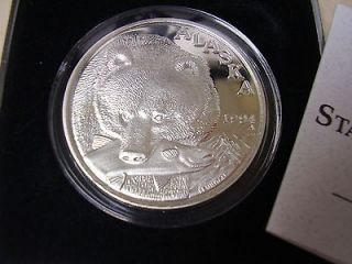 Alaska Mint Fine Silver 1 Troy Ounce 1994 Grizzly Proof in Case