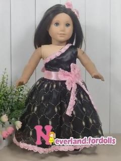 2PCs 18 Doll Clothes Outfit fit American Girl Black Rose Party Dress 