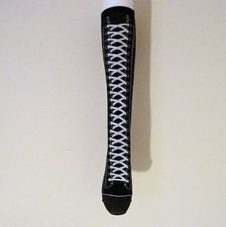 NOVELTY SEXY KNEE HIGH SNEAKER BOOT LACE SOCKS BLACK BEST GIFT ! D7