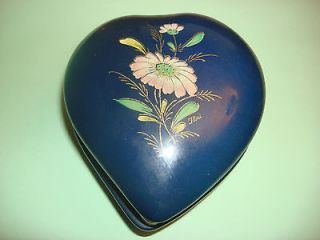 Hand Carved Blue Alabaster Trinket Box with Floral Transfer ~ Italy