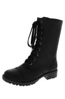   NEW Zummah Black Lace Up Block Heel Ankle Combat Boots Shoes 6 BHFO