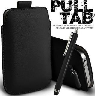 BLACK PULL TAB LEATHER POUCH CASE SKIN & STYLUS FOR ACER CLOUD MOBILE