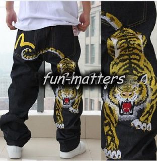 HipHop B BOY Street Dance Tiger Embroidery Pants Jeans Casual 