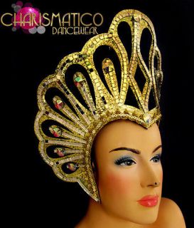 CHARISMATICO Gold Drag Queen DIVA SMALL Headdress with Golden Mirror 