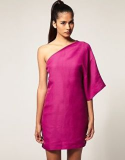 Aqua Couture Purple Kimono Oversize One Sleeve Linen Dress 8 36 £70
