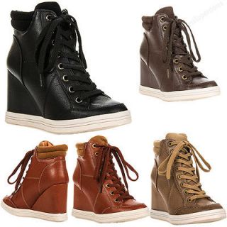 Womens New High Fashion Wedge Shoes Lace Up High Top Stylish Sneakers 