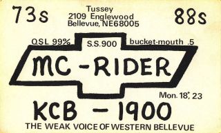 vintage CB radio QSL postcard motorcycle rider 1970s Bellevue Nebraska