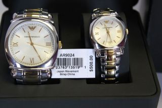 Emporio Armani Couples Collection SS Silver Gold Dials Watch AR9024 