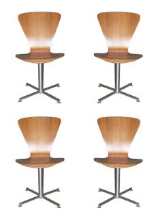 Arne Jacobsen Plywood Chairs in Metal Swivel Base  Fritz Hansen 