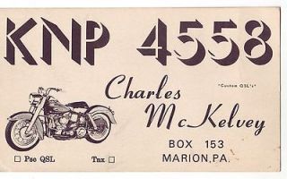 QSL CB Radio Card PA Pennsylvania Marion Motorcycle Charles McKelvey
