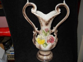 Capodimonte rare Large double handled vase with applied flowers SUPERB