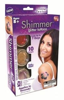 SHIMMER GLITTER TATTOOS As Seen on TV 10 Designs, 3 Colors