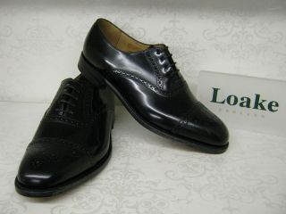 Mens Loake Oban Black Leather Semi Brogue Shoes
