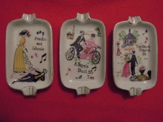   and Johnnie, Band Played On, Bicycle Built For Two Set of 3 Ashtrays