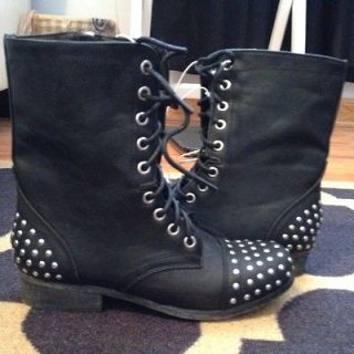 Madden Girl Steve Madden Studded Black Combat Boots Military Lace Up 7 
