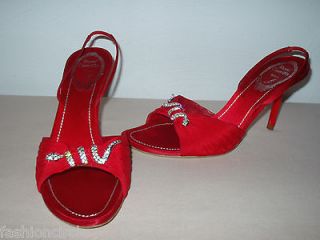  red satin Swarovski crystals snake brooch sandals shoes heels 36.5