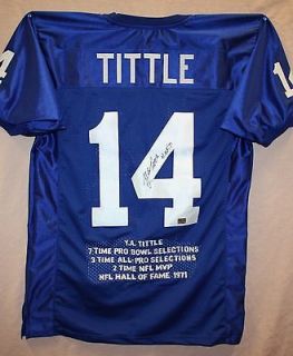 YA Tittle Autographed New York Giants Stat Jersey Inscribed HOF 71
