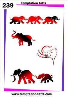 239 elephants airbrush temporary tattoo stencil