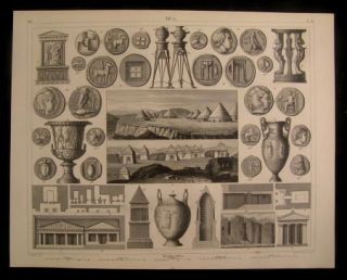 Roman coins urns architecture pottery etc. 1851 Heck engraved 