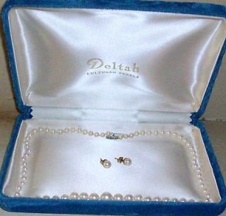 Vtg Cultured Pearl Necklace Earrings Set Oriental Waters Deltah COA 
