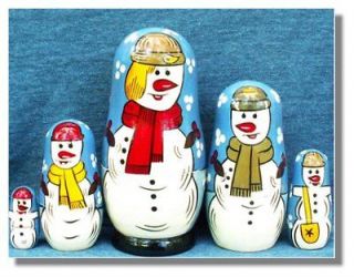 Snowman Family Nesting Stacking Dolls 4 Russia