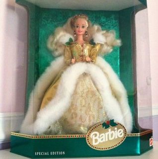   Holidays Barbie MINT NRFB Blonde Gold Dress Fur Collectors Christmas