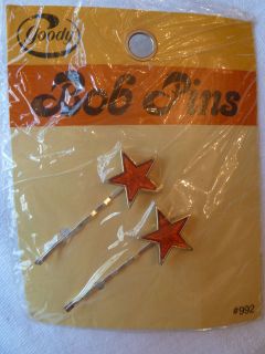 Goody Orange Star Bob Pins Barrettes   Vintage   Made in USA