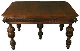 ANTIQUE ORNATE FLEMISH MECHELEN OAK DINING TABLE WITH CARVED LIONS 