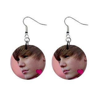Cute Justin Bieber Collectible Picture 1 Inch Button Earrings