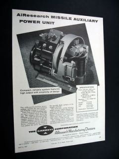 AiResearch Missile Auxiliary Power Unit 1957 print Ad