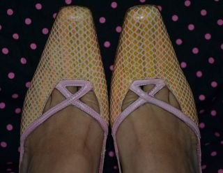 BCBG Max Azria Pink Leather Iridescent Snakeskin Cutout Slingback Heel 