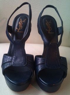 YSL Yves Saint Laurent TRIBUTE 105 Heel Navy Platform Sandals Shoes 37 