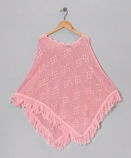 Julius Berger Girls Toddler Pink Diamond Fringe Poncho Sweater 4 6x 