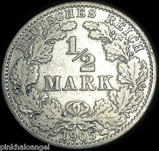 German Empire 1905A Silver Half Mark Coin GREAT COIN S&H Discounts
