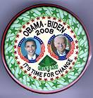 2008 pinback OBAMA BIDEN Campaign pin GUARDFROG Green is Good Time 
