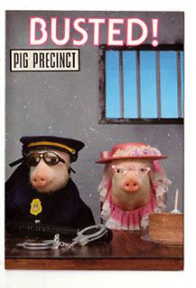   Belated late birthday card police hand cuffs billy club prison jail