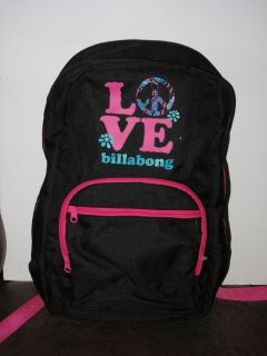 NWT Billabong Billie Girls School Black Pink Love Backpack Book Bag 