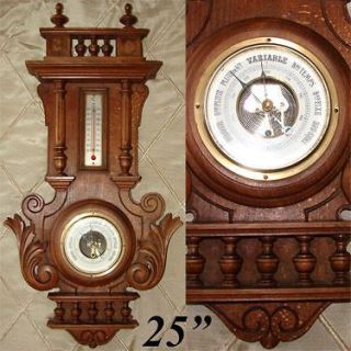   Victorian Era Carved Oak 25 Wall Barometer, Black Forest Style