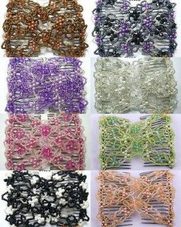 1xEZ MAGIC STRETCH BEADED CHARM HAIR COMBS EASY USE DOUBLE CLIPS PICK 