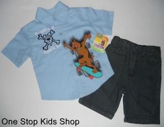 SCOOBY DOO Boys 2T 3T 4T 4 5 6 7 Set OUTFIT Shirt Shorts Skateboard