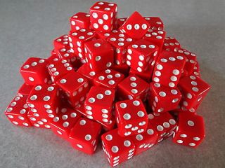 Lot of 50 Red 16mm 16 mm D6 Dice White Pips Gaming Casino *Fast Ship 