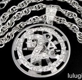   PAC SPINNER HIPHOP SILVER PLATED PENDANT CHAIN NECKLACE ICED OUT BLING