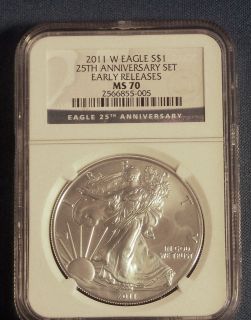   Silver Eagle NGC MS70 25th Anniversary Set Early Releases Blue Label